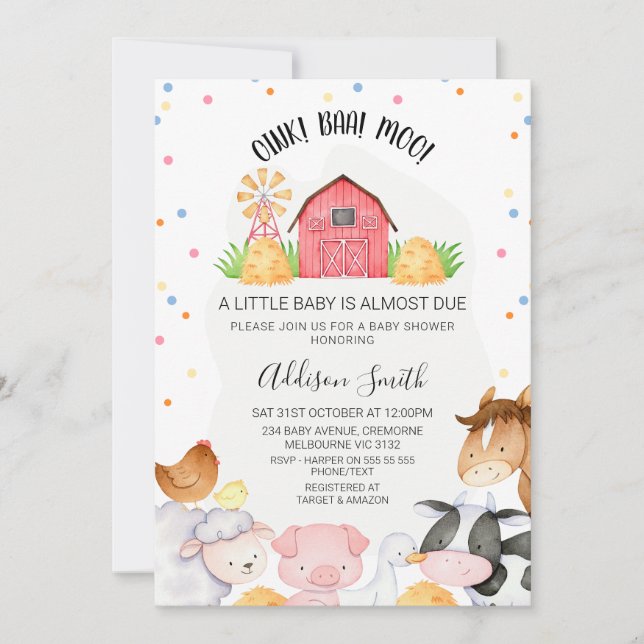Dots Gender Neutral Farm Red Barn Baby Shower Inbjudningar (Framsida)
