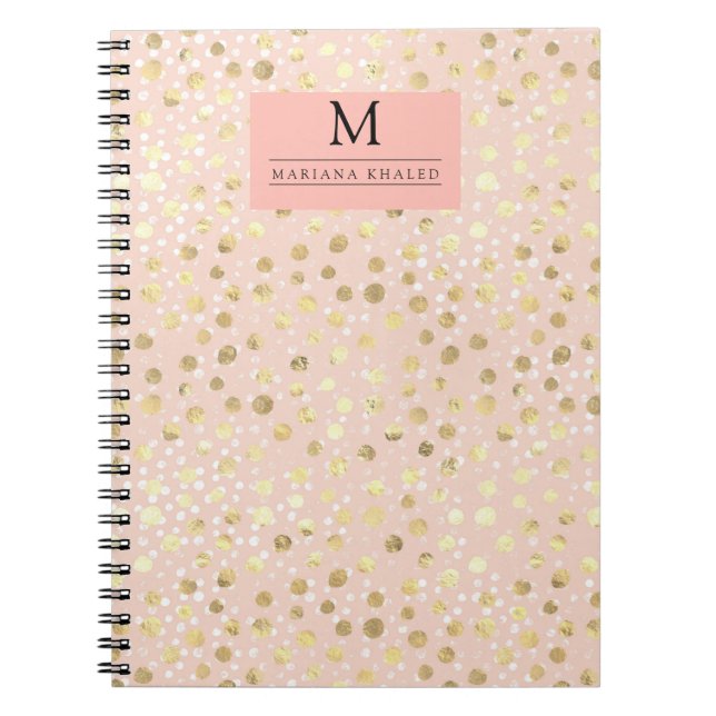 Dots guld Rosa Animal Print Monogram namn Anteckningsbok (Framsidan)