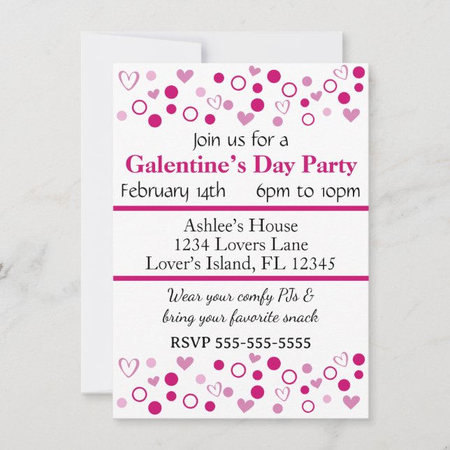 Dots Hearts Galentine's eller Valentines day Party Inbjudningar (Framsida)