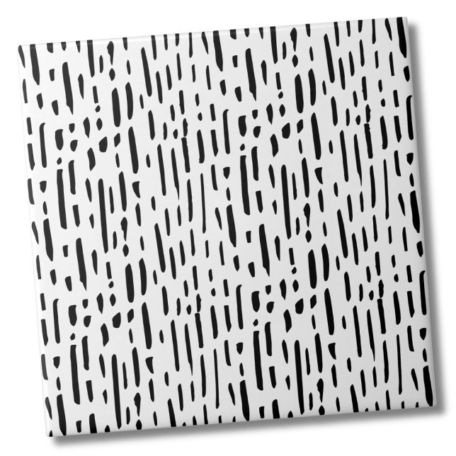 Dots Mönster Black White Rand Kakelplatta (Dots Pattern Black White Stripes Ceramic Tile)