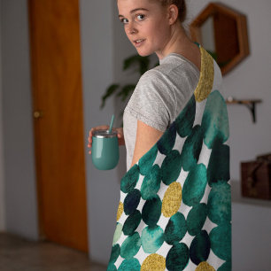Dots mönster - emerald och guld glitter fleecefilt