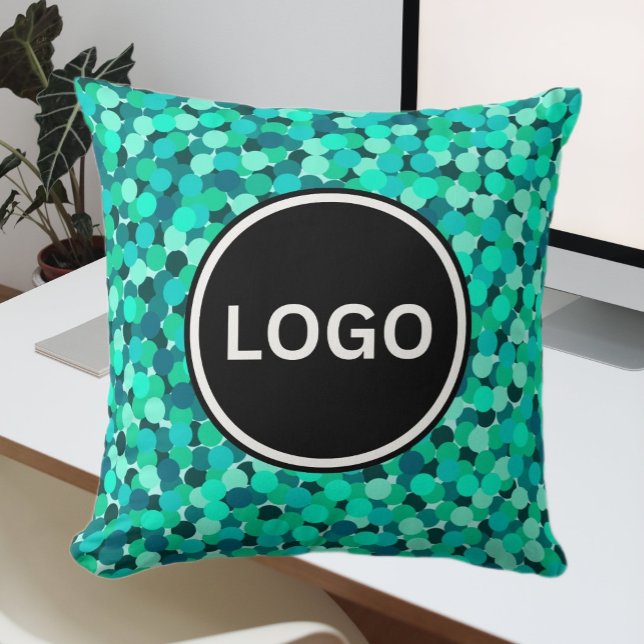 Dots Mönster Teal Elegant Modern Business Logotyp Kudde (Dots Pattern Teal Elegant Modern Business Logo Throw Pillow)