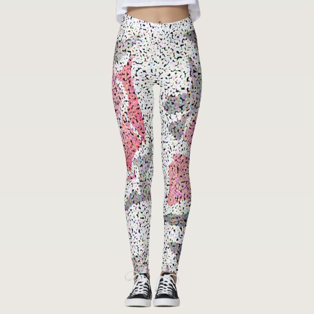 Dots pointillism circles black white rosa ros flo leggings (Framsida)