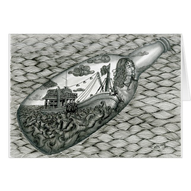 Dött ögakort med Vannak i en flaska Hälsningskort (Framsidan Horizontal)