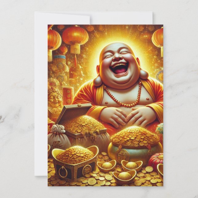 Döttande Buddha Bassäng of Wealth - kinesiska nyår Julkort (Framsida)