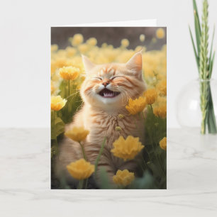Döttande födelsedagskattar i blommor kort