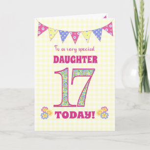 Dotter 17:e födelsedagsprästen och Bunting Card Kort