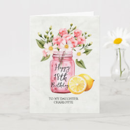 Dotter 18:e födelsedag Burk Rosa Flowers Hälsning Kort