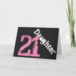 Dotter, 21:a födelsedag, vit, rosa på svart. kort
