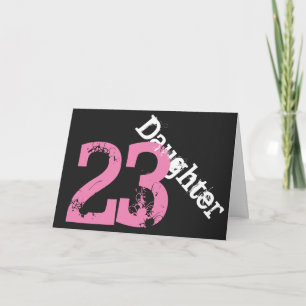 Dotter 23rd födelsedag, vit, rosa på black. kort
