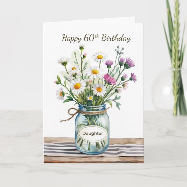 Dotter 60-årsdag Vilda Blommor Murar Kruka Kort (Framsida)