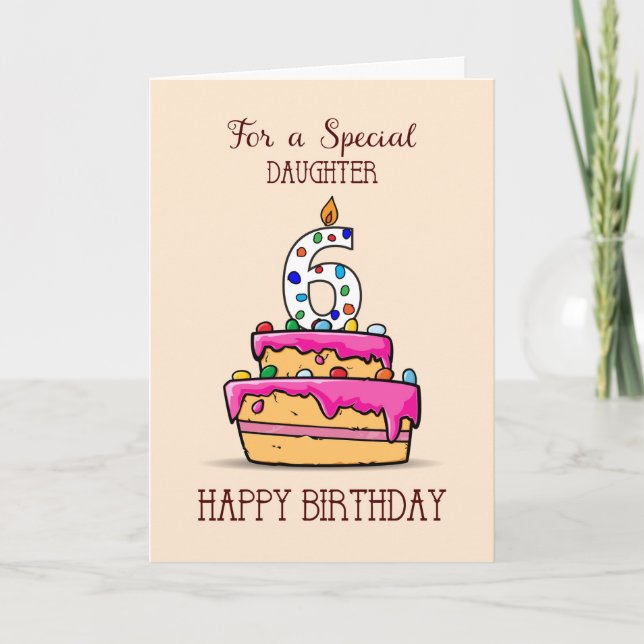 Dotter 6e Birthday, 6 om Rosa av sötkummel Kort (Framsida)