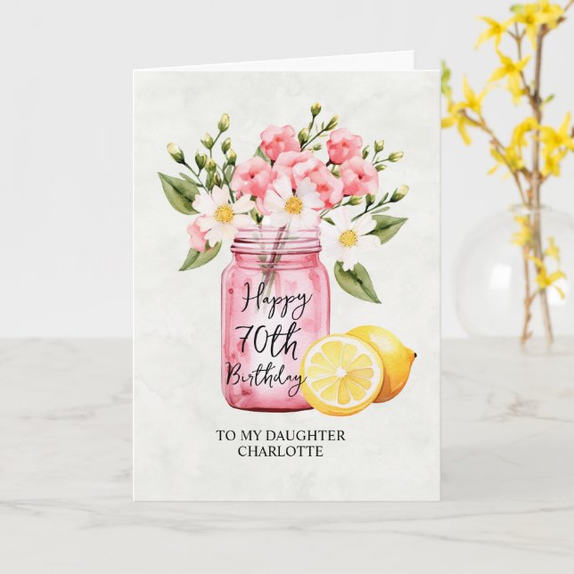 Dotter 70:e födelsedag Burk Rosa Flowers Hälsning Kort (Gul blomma)