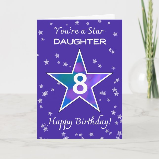 Dotter 8:e födelsedag Shining Star Vibrant Lila Kort (Framsida)