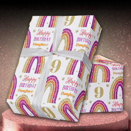 Dotter 9:e födelsedag Rosa Glitter Presentpapper