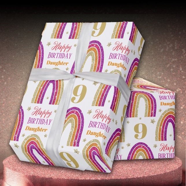 Dotter 9:e födelsedag Rosa Glitter Presentpapper (Skapare uppladdad)