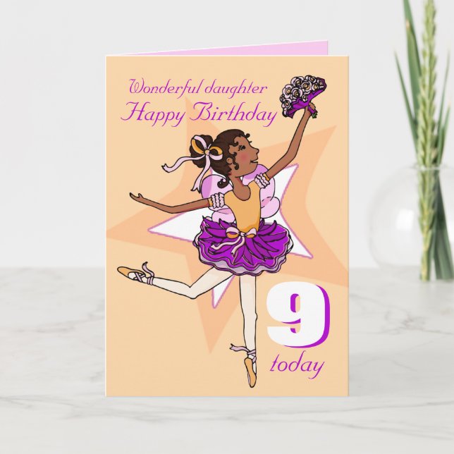 Dotter ballerina födelsedag persika lila ålder kor kort (Framsida)