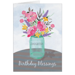 Dotter Birthday Blessings Burk Vas med Flowers Hälsningskort