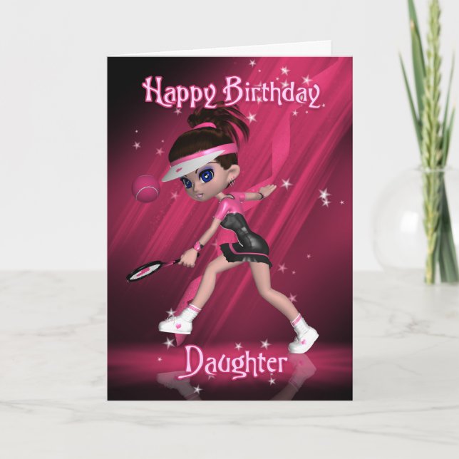 Dotter Birthday Card - Tennis Kort (Framsida)