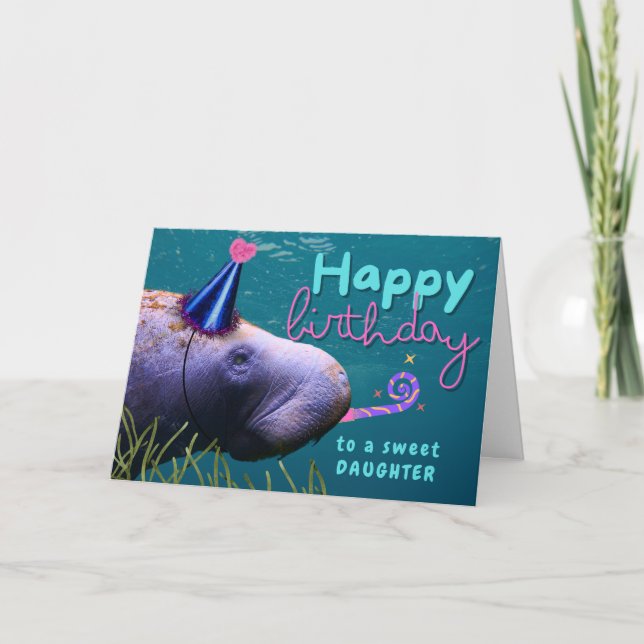 Dotter Birthday Cute Manatee vid Party Kort (Framsida)