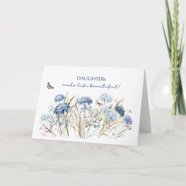 Dotter Birthday Dusty Blue Wildblommor Kort (Framsida)