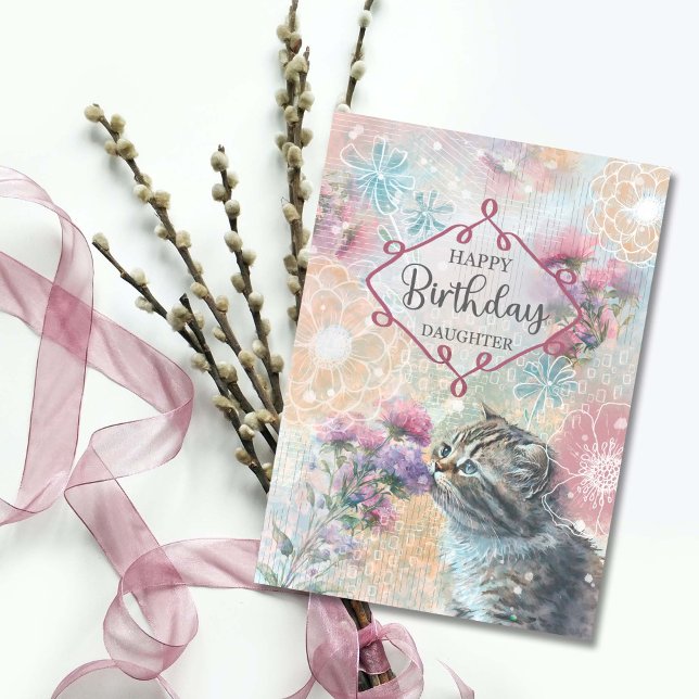 Dotter Birthday Sweet Kattunge och Flowers Collage Kort (Skapare uppladdad)