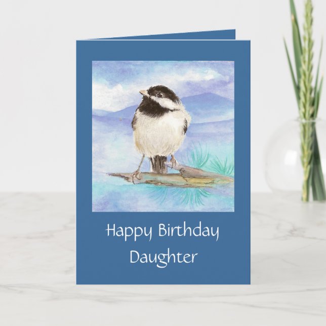 Dotter Birthday Watercolor Chickadee Card Kort (Framsida)