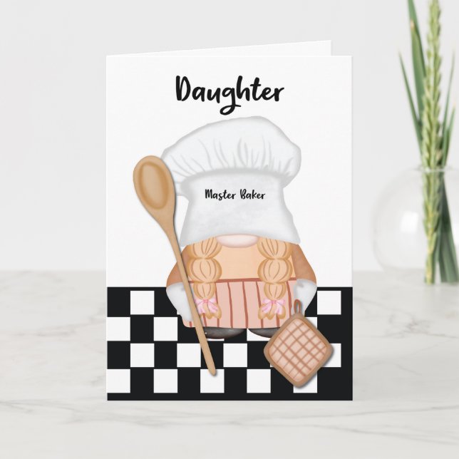 Dotter Birthday Whimsical Gnome Baker Baking Kort (Framsida)