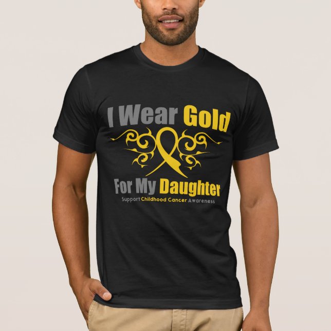 Dotter för band för BARNDOMCANCER guld- stam- Tee (Framsida)