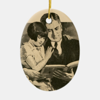 Dotter för läsning för 20-tal för vintage för julgransprydnad keramik