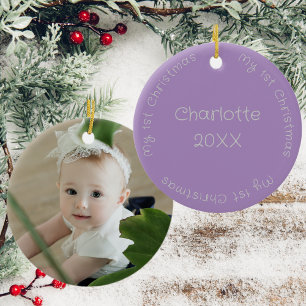 Dotter första julfoto Lilac och Silver Julgransprydnad Keramik