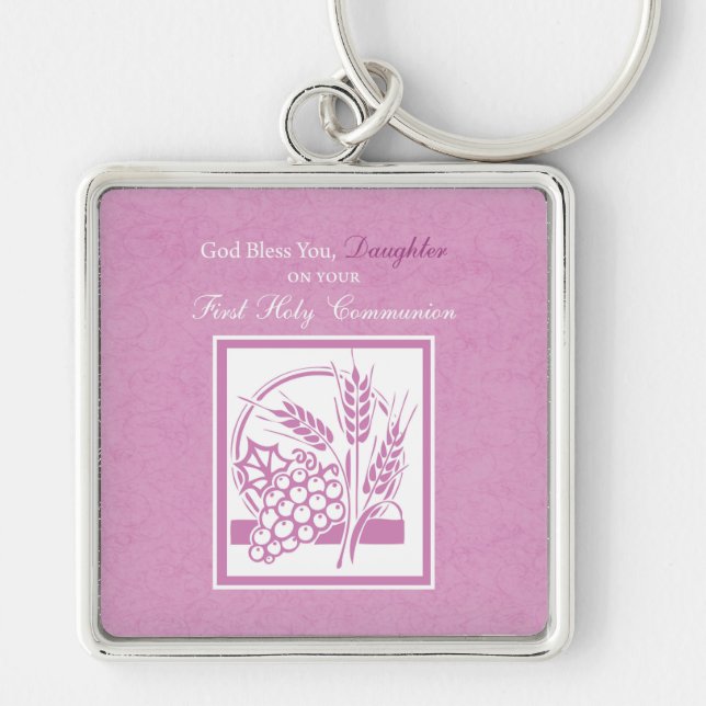 Dotter Första kommunen, Rosa Fyrkantig Silverfärgad Nyckelring (Framsidan)