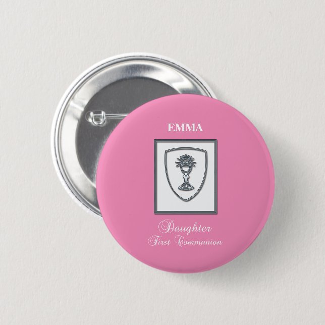 Dotter, första kommunion silverkalk knapp (Framsida & baksida)