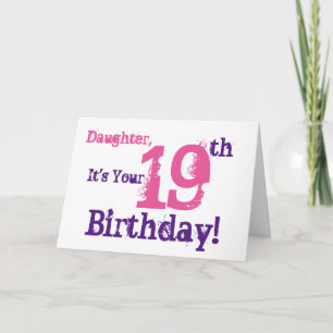 Dotter fyller 19 år hälsning i lila, rosa. kort
