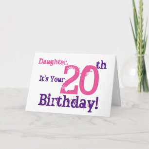 Dotter fyller 20 år hälsning i lila, rosa. kort