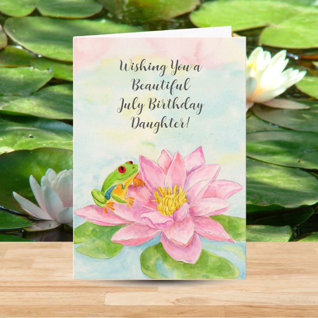 Dotter Glad födelsedag i juli med vattenlilja Kort (Skapare uppladdad)