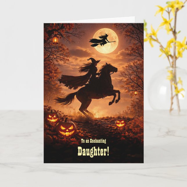 Dotter Glad Halloween med häxor häst Kort (Gul blomma)