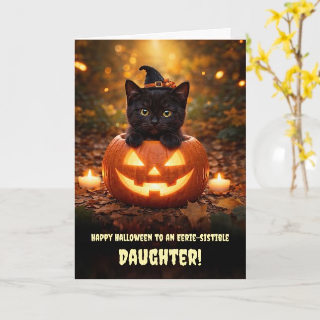 Dotter Glad Halloween Söt Svart Katt Kittel  Kort (Gul blomma)
