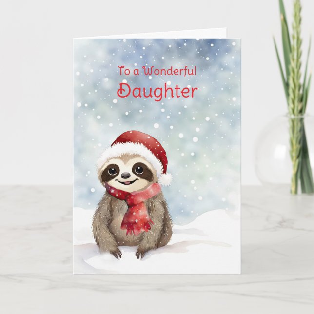Dotter Glad helg Cute Sloth med Santa Hat Kort (Framsida)