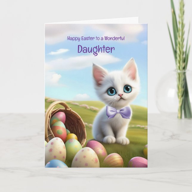 Dotter Glad påsk med sött vitt kattunge Kort (Framsida)