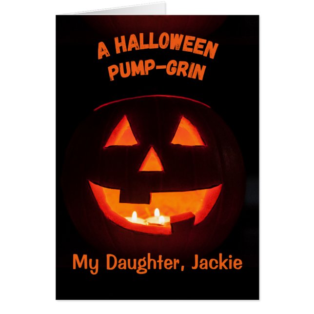 Dotter Halloween Lägg till en Namn Cute Jack o'Lan Hälsningskort (Framsidan)