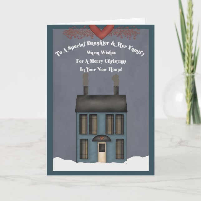 Dotter & hennes familj, första julen i nya hemmet helgkort (Framsida)