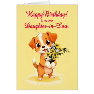 Dotter i födelsedagspuppen och blommor hälsningskort