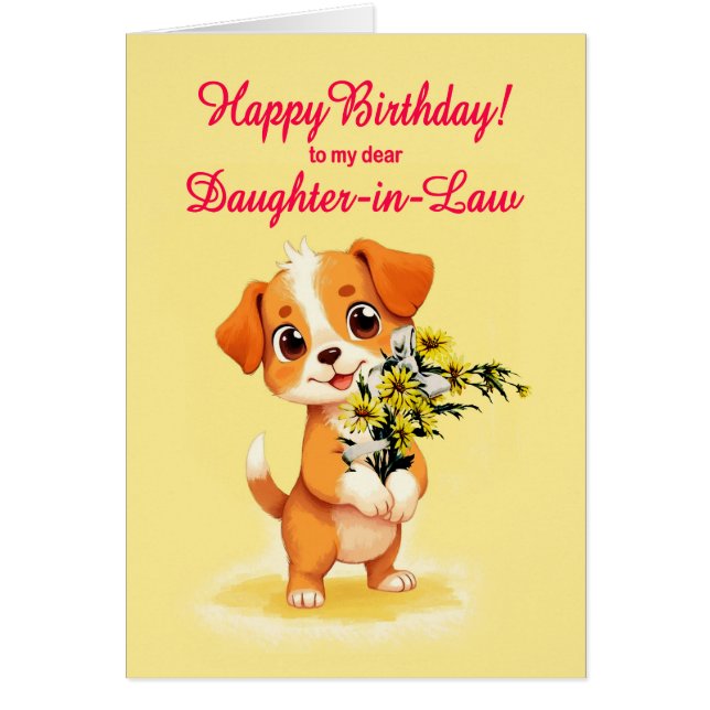 Dotter i födelsedagspuppen och blommor hälsningskort (Framsidan)