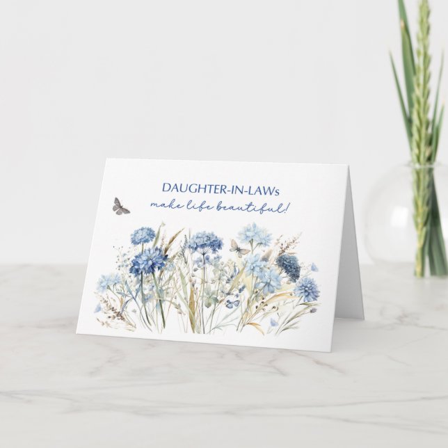 Dotter i Law Birthday Dusty Blue Wildblommor Kort (Framsida)