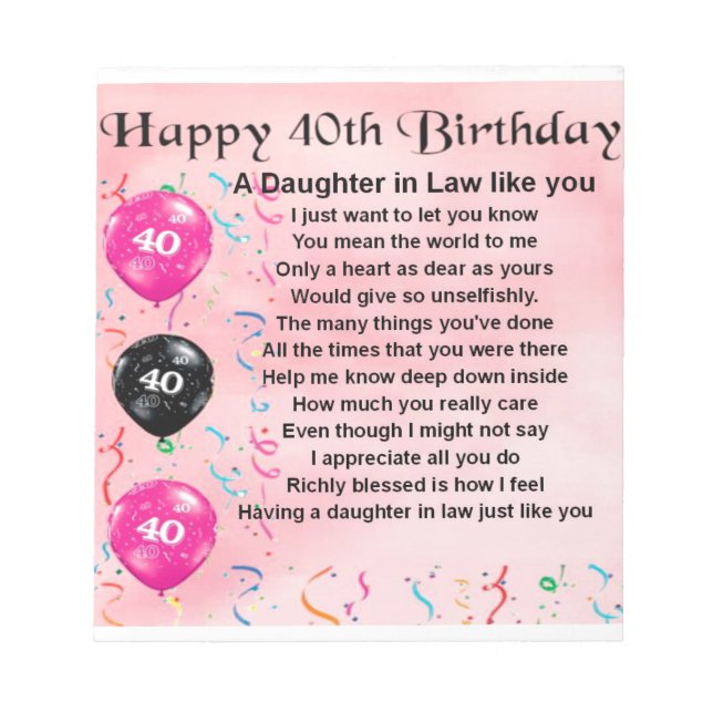 Dotter i Law Dikt - 40:e födelsedagen Anteckningsblock (Framsida)