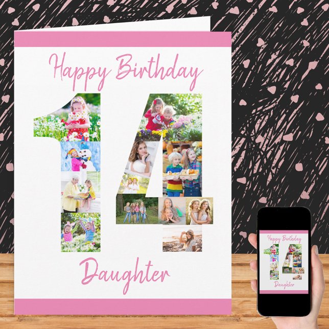 Dotter nummer 14 Photo Collage Big 14th Birthday Kort (Skapare uppladdad)
