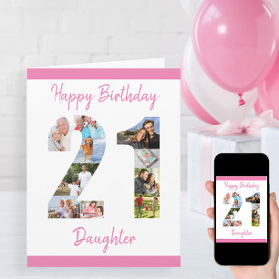 Dotter nummer 21 Photo Collage Big 21st Birthday Kort