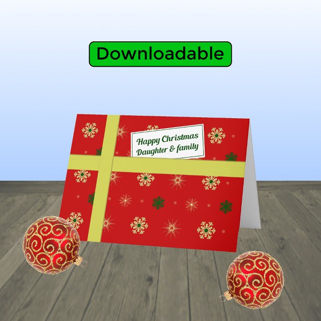 Dotter- och familjerött julpar helgkort (Skapare uppladdad)