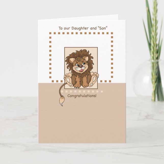 Dotter och son Grattis Baby Lejon Kort (Framsida)